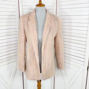 Vintage Jeremiah S Melange Fuzzy Wool Open Front Blazer Jacket Pink Multi 10